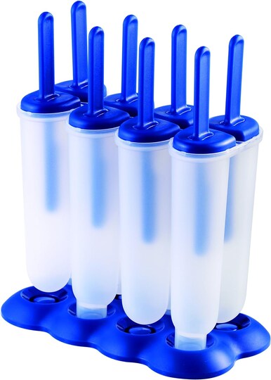 Popsicle Molds with Sticks (4-Pack, Twin Pops) - Reusable Ice Pop Molds & Sticks for Homemade Flavored Ice Pops & Frozen Snacks - Popsicle Maker with Stand, Dishwasher Safe & BPA-Free - Blue